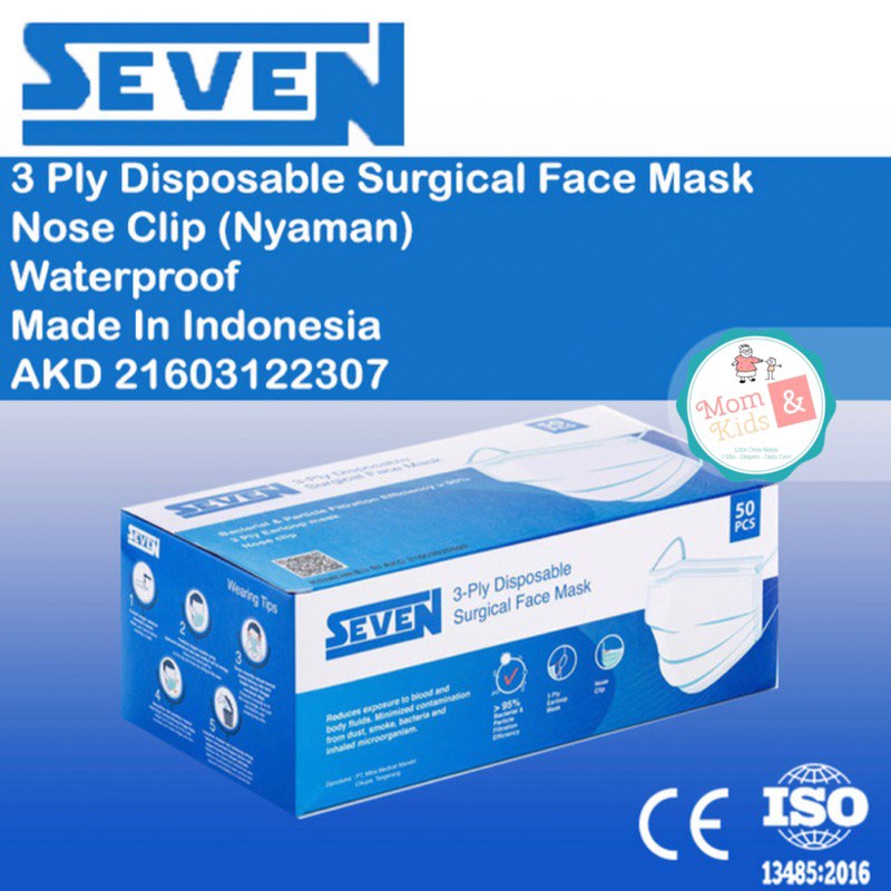 Masker Medis Earloop Seven 3 Ply 50 pcs / Masker Medis Seven 3 Ply