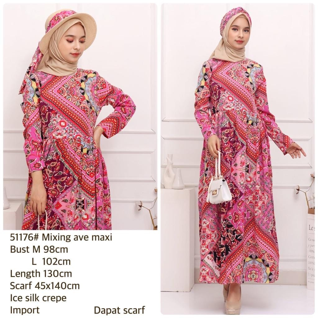 Maxi Dress Motif Bunga Ave Maxi bahan Crepe HOPYLOVY