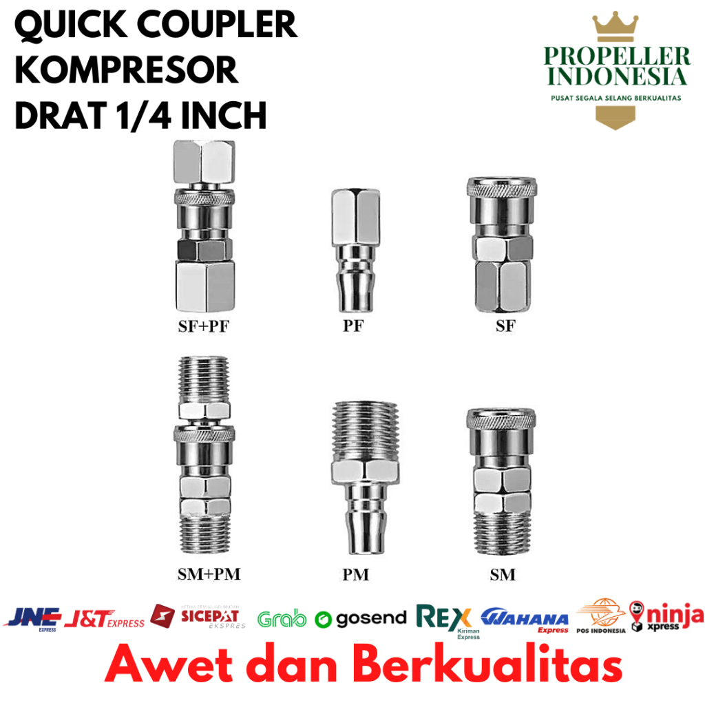 Quick Coupler Connector Angin Neple Kompresor Universal Drat 1/4 Inch