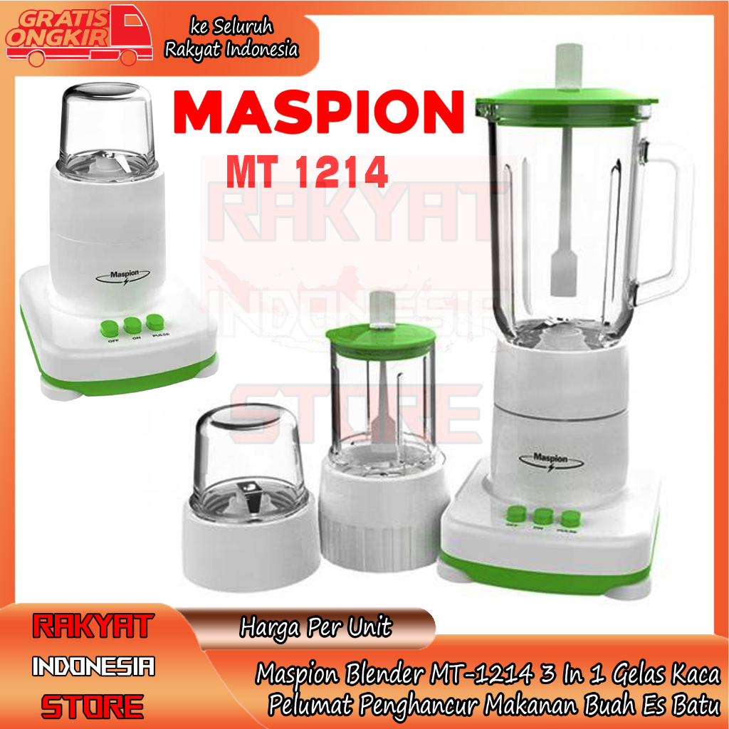 Blender Pelumat Maspion Kaca Beling Mt-1214 Mt 1214 3 In 1 Belender 3 Fungsi Blender Super Crush Ble