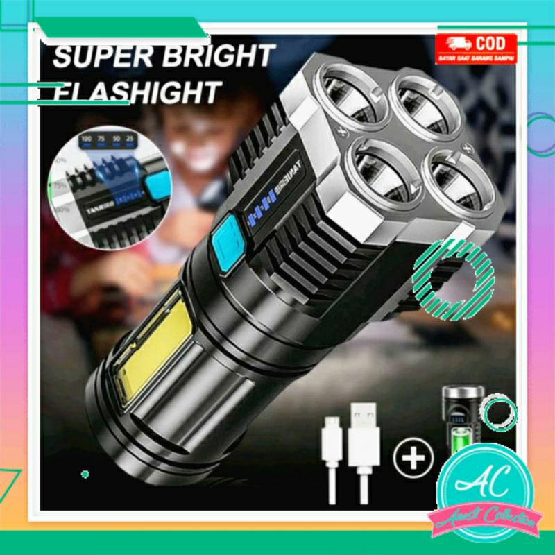 Senter police swat 4 led COB  4 mode lampu darurat emergency super terang