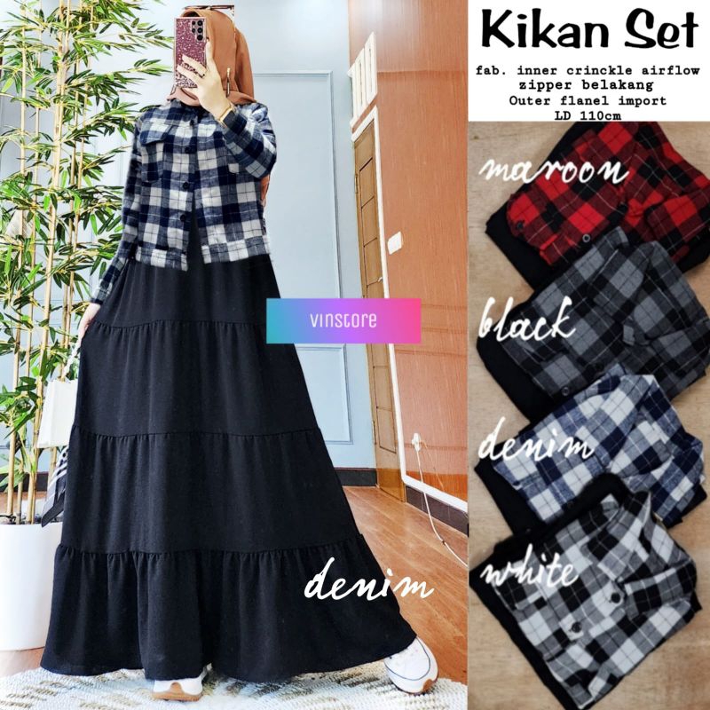 KIKAN SET BY VINSTORE/INNER GAMIS + OUTER KEMEJA PLUS OUTER FLANEL KOTAK-KOTAK IMPORT HALUS NYAMAN/I