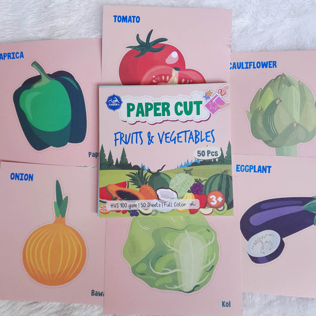 

Latihan menggunting kertas tema buah & sayuran 50 lembar