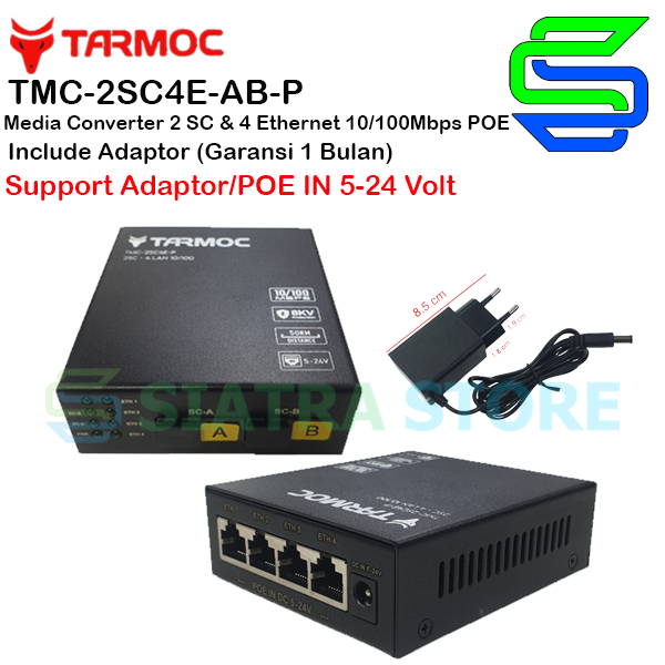 Tarmoc TMC-2SC4E-AB-P | Media Converter 2 FO 4 LAN / 2FO 4LAN 2 SC(AB) 4 RJ45 100M POE-in (5-24V)