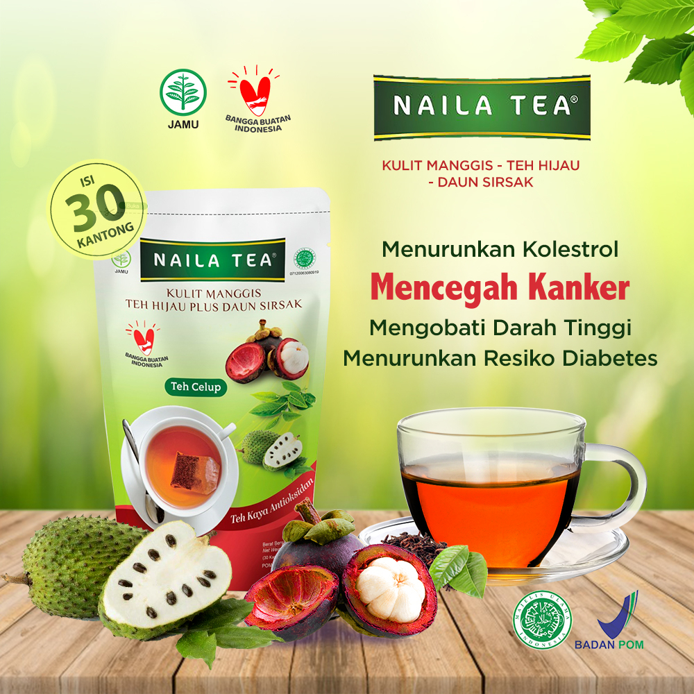 

Teh Detox naila tea kulit manggis daun sirsak antioksidan tinggi baik untuk Jantung dan menurunkan kolesterol cegah kanker menjaga imunitas kekebalan tubuh BPOM