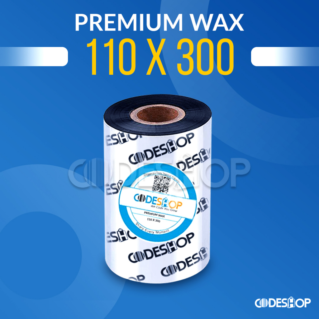 PREMIUM WAX Codeshop 110x300 M Tinta / Pita Ribbon Printer Barcode Warna Hitam TERBAIK