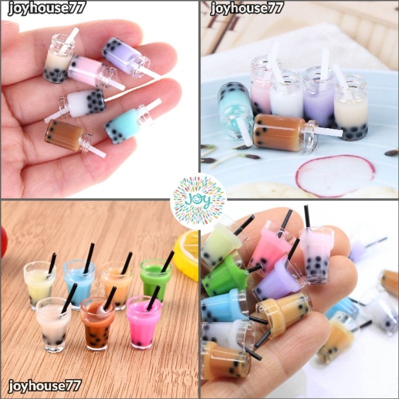 1pc Miniatur Milk Tea Bubble Boba Botol Milk Shake Rumah Boneka Dollhouses Craft Resin Topper Cake K