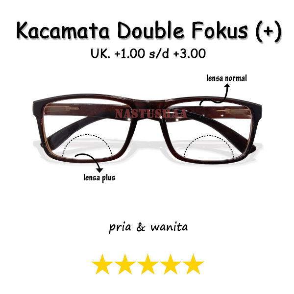 Kacamata Lensa 2 Fungsi Untuk Baca dan Jalan Pria/Wanita Kacamata Double Fokus Uk. +1.00 s/d +3.00 Bingkai Coklat Gagang Per NOCASE