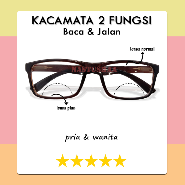 Kacamata Lensa 2 Fungsi Untuk Baca dan Jalan Pria/Wanita Kacamata Double Fokus Uk. +1.00 s/d +3.00 Bingkai Coklat Gagang Per NOCASE