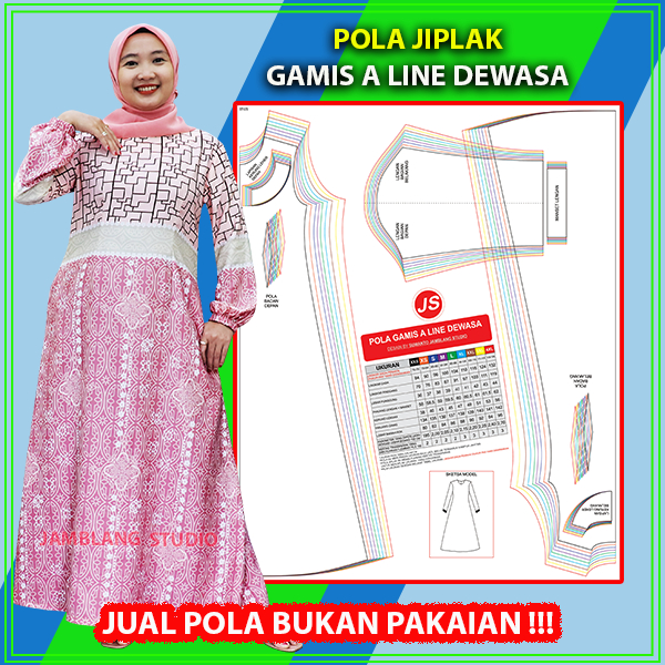 Pola Jiplak  Gamis A Line Dewasa JIP 016