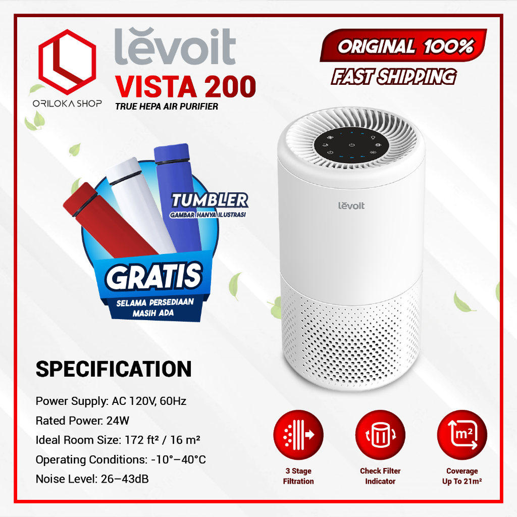 Levoit Air Purifier Vista 200 H13 True HEPA Filter - Garansi Resmi