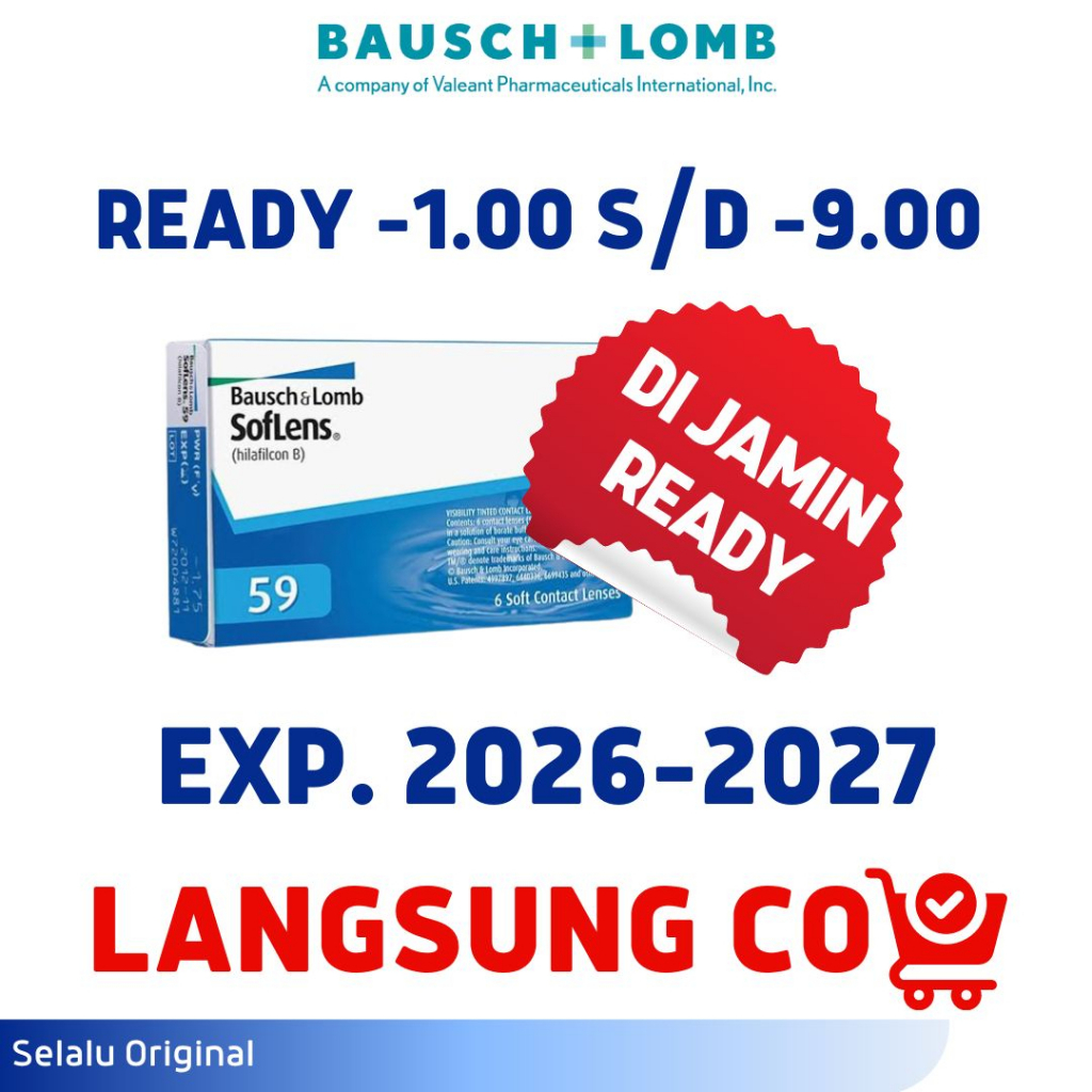 BAUSCH AND LOMB 59 SOFTLENS BENING BULANAN TRANSPARAN READY MINUS MATA SENSITIF