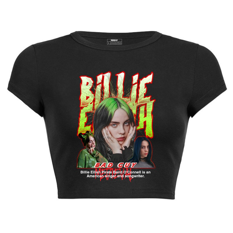Crop Top Billie Eilish Vintage - Kaos baju Tshirt Croop toop Oversize hitam Rap tee - Aesthetic - Wa