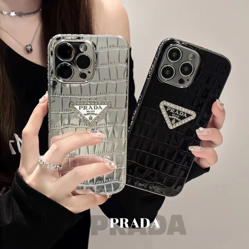 Pra*Da Metalic Silver Full COver Case Iphone 14 Pro Max 14 Plus 14Pro 14 13ProMax 13Pro 13 12ProMax 12 11ProMax 11