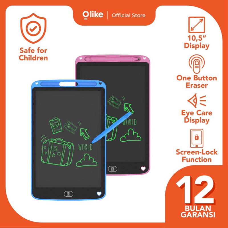 Olike B3 lcd writing tablet anak 10.5” papan tulis anak lcd Screen Lock Function lcd drawing writing tablet Eye Care Screen Anak/Dewasa