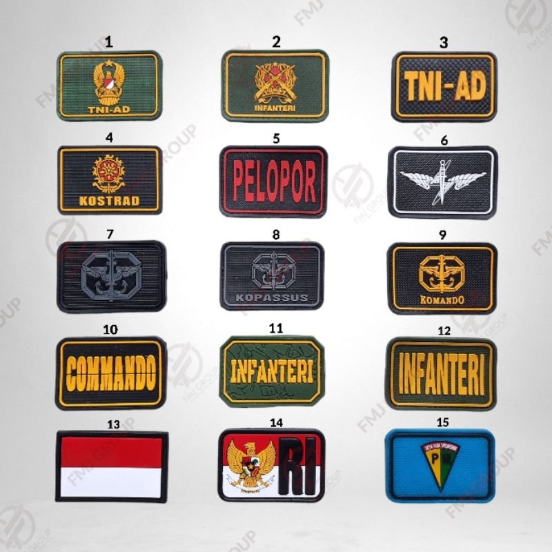 Emblem Patch Rubber TNI AD, INFANTERI, KOSTRAD, KOPASSUS, COMMANDO, PELOPOR / Bet Logo TNI