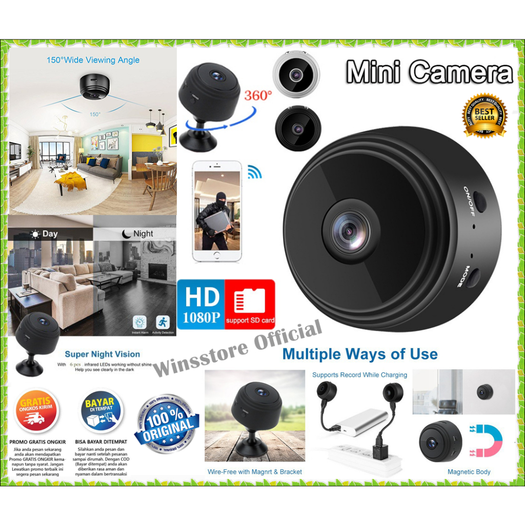 Wireless A9 Mini Camera Wifi HD 1080P Mini/ CCTV Wifi/ CCTV Mini Tersembunyi Tanpa Kabel/ Micro Kame