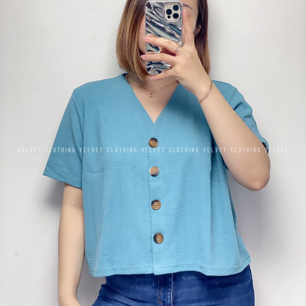 Blouse Oversize Vneck Knit Button / Atasan Jumbo Wanita Knit / Vneck Button Top 4603