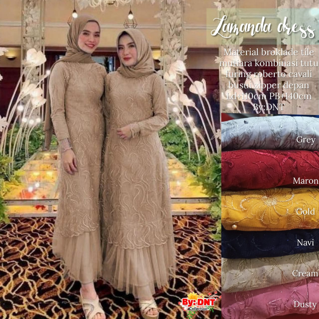 Diskon Zaida Butik || Adzkia Brokat Gamis Modern Busui Friendly || Brukat Mix Tile Mutiara Baju Untu