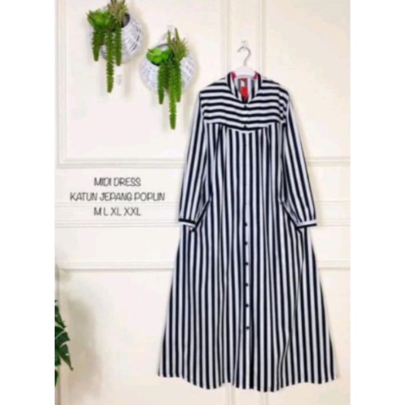 Gamis Wanita Garis (Midi Dress wanita)