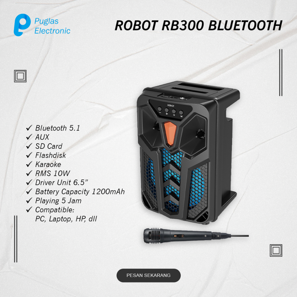 Speaker Robot RB300 Bluetooth Wireless Karaoke Speaker Aktif PC Komputer Laptop HP