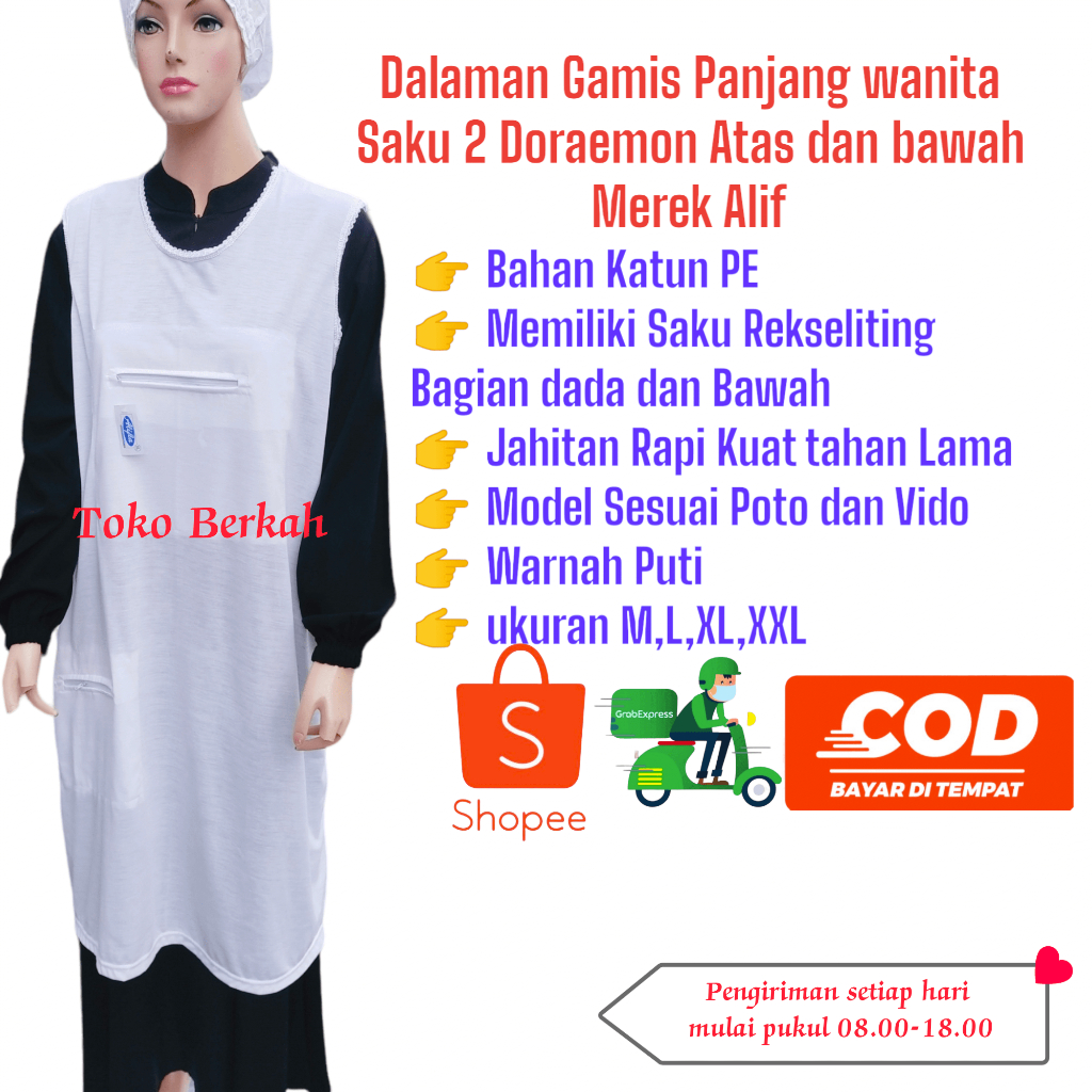 Dalaman Gamis panjang saku Doraemon bahan katun merek alif