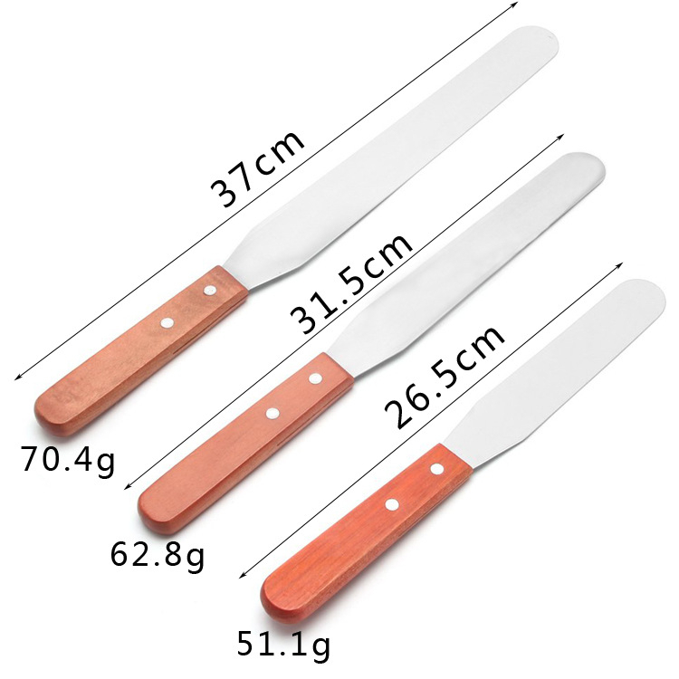 Pisau tumpul Pemoles adonan kue tart Penggaris Kape Kue Tart panjang gagang kayu stainless steel anti karat tebal mentega butter mounting flower