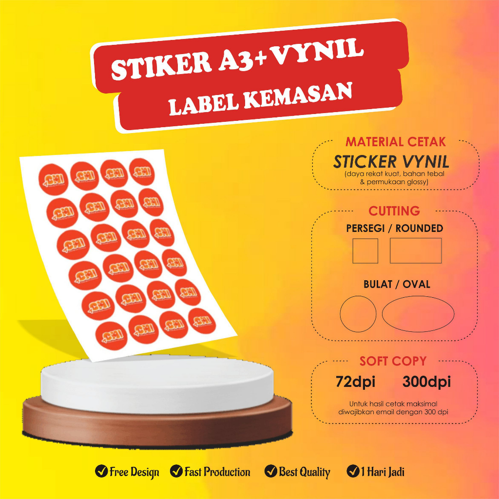

STICKER LABEL KEMASAN A3+ BAHAN STICKER VYNIL MINIM PESAN 3 LEMBAR