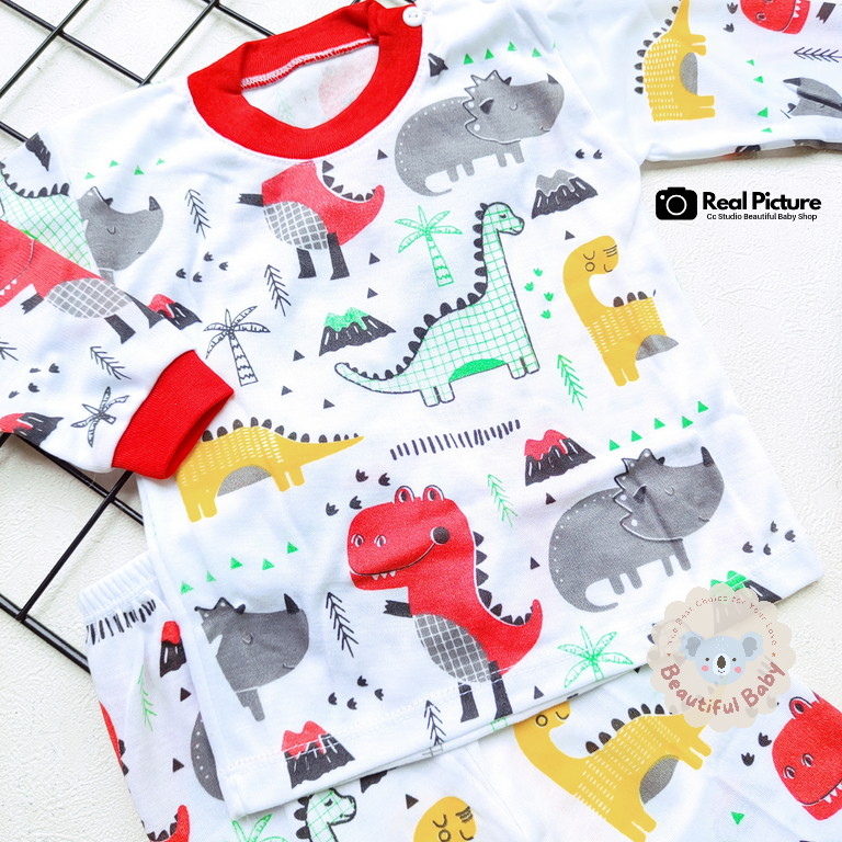 Setelan Piyama Baju Bayi Panjang Motif Dinosaurus / Baju Tidur Bayi Lengan Panjang Celana Panjang / Kaos Oblong Bayi &amp; Anak Kancing Pundak / Baby.ou