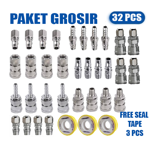 32pcs Air Hose Fitting Pneumatic Air Selang Kompresor Quick Coupler Steker Soket Konektor Sambungan Pneumatik Kompresor Udara SH SM SP SF PH PM PP PF