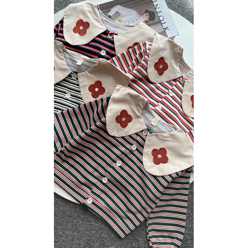 Stripe flower cardi sweater anak