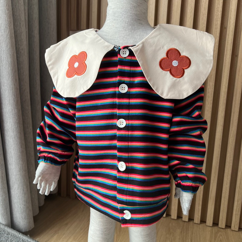 Stripe flower cardi sweater anak