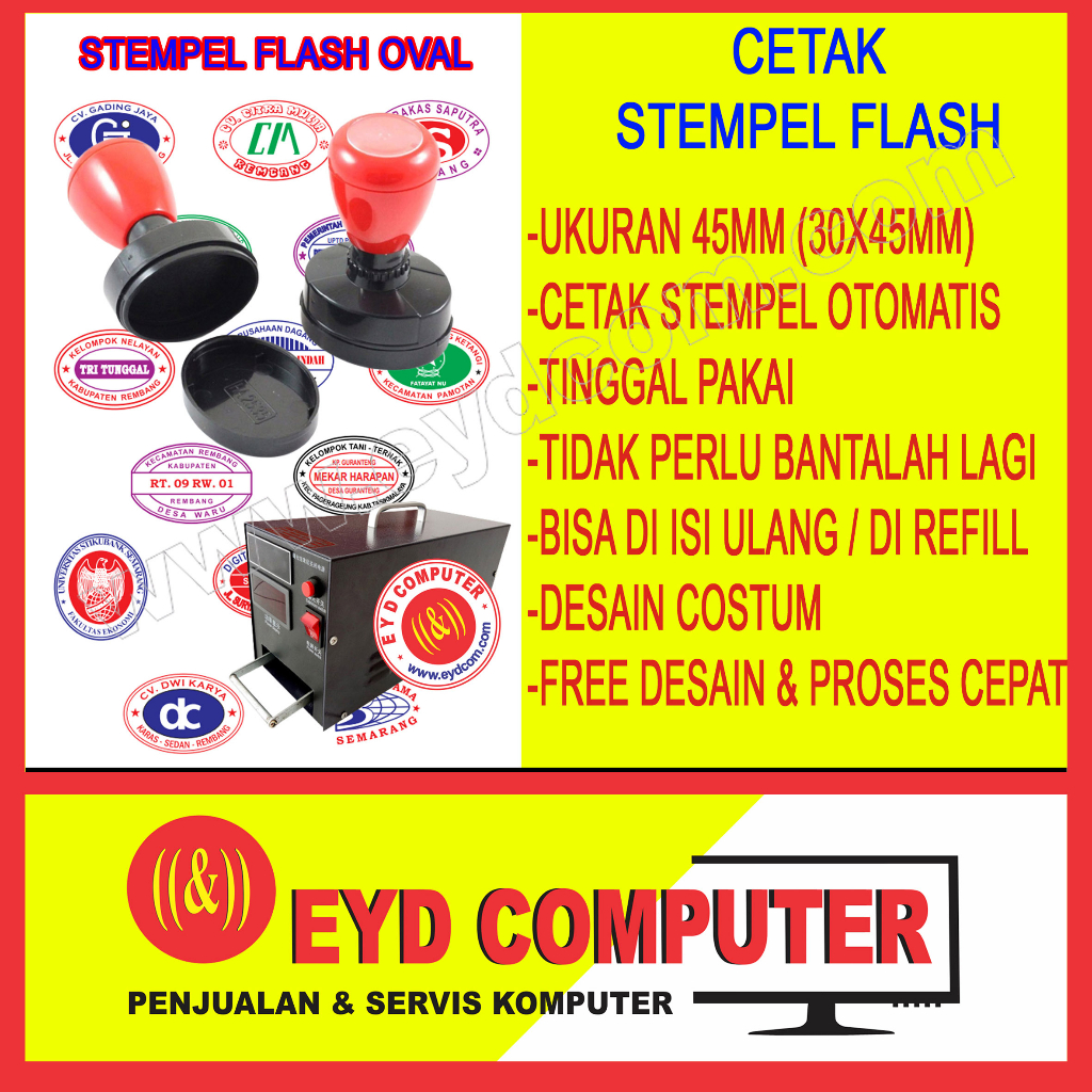

CETAK STEMPEL FLASH 45MM 30X45MM OVAL FREE DESAIN COSTUM CAP SETEMPEL OTOMATIS PRINT STAMP WARNA KILAT