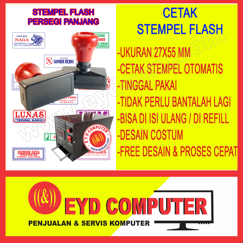 

CETAK STEMPEL FLASH 27X55MM PERSEGI PANJANG FREE DESAIN COSTUM CAP SETEMPEL OTOMATIS PRINT STAMP