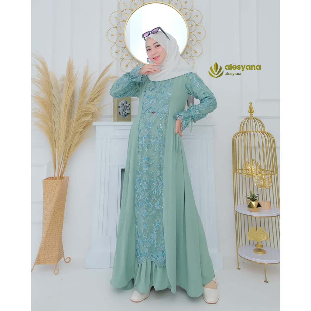 Gamis brukat cringkle brokat ZAFIRA ELMIZA ALESYANA dan toyobo BROKAT TILE BORDIR burkat dress lebaran raya ootd mewah pesta hajatan kondangan