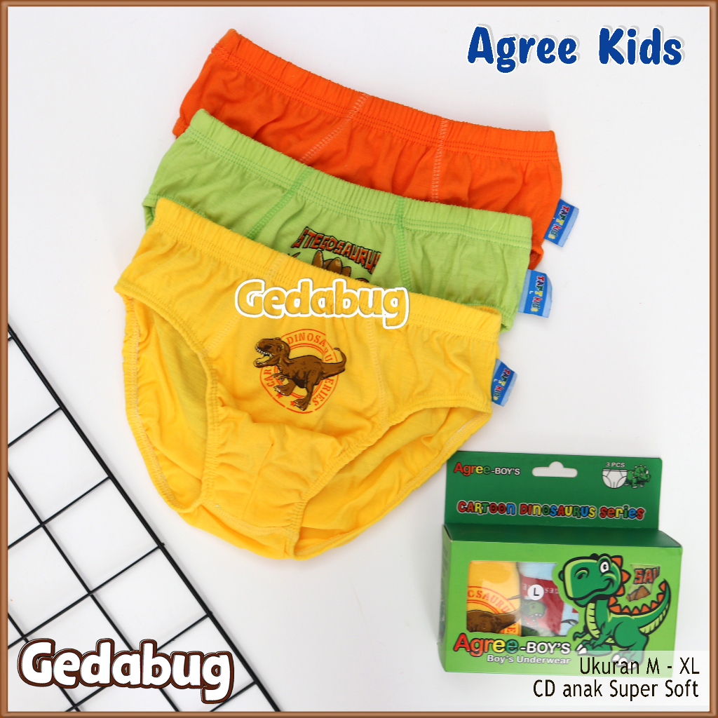 3 Pcs - CD Anak Agree Kids AG 002 | Celana dalam anak motif Dino Karet kerut | Gedabug