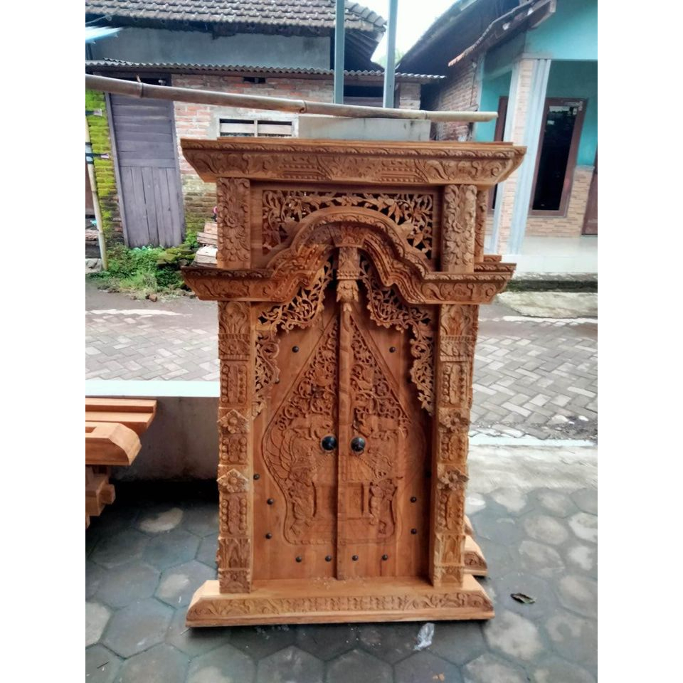 pintu jendela gebyok jati ukir motif wayang