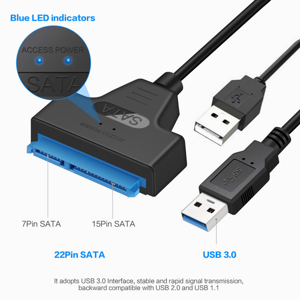 Actual【COD】Adapter Converter Hard Disk SATA to USB3.0/2.0 untuk HDD 2.5/3.5Inch SSD Converter USB to SATA(22pin)