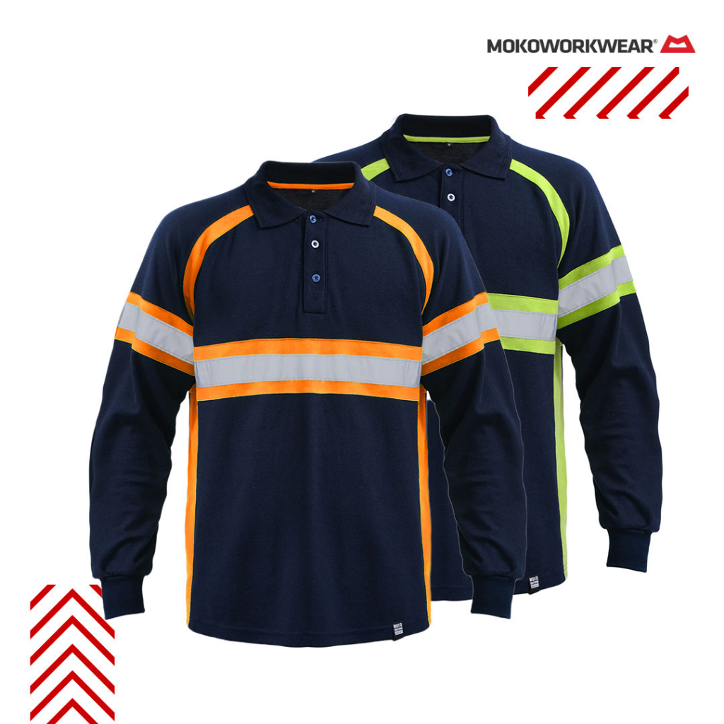 Polo Shirt Safety Navy Orange Reflektor Mokoworkwear