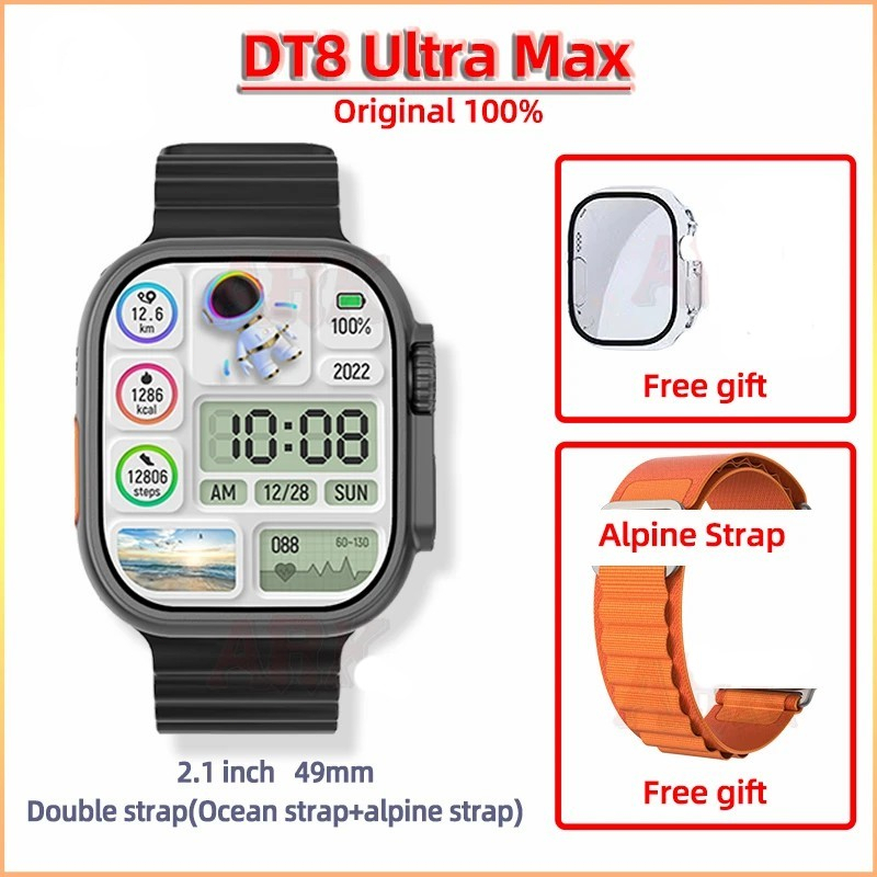Garansi❤️DT8 Ultra TWS DT NO.1 49MM Smartwatch with 2.2&quot; Infinity Display GPS/NFC Full Screen Wireless Charging