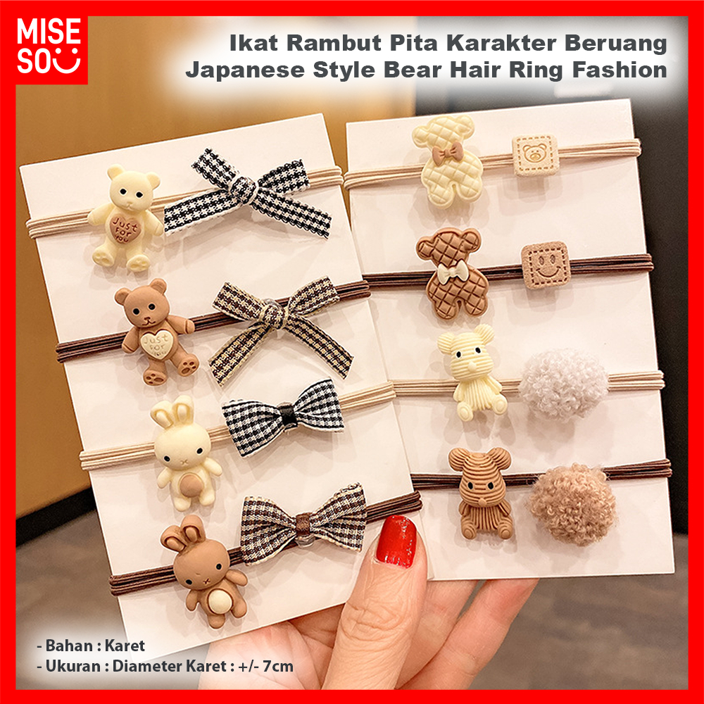 𝕄𝕀𝕊𝔼𝕊𝕆 Ikat Rambut Pita Japanese Style Bear Hair Ring Fashion Karakter Beruang 925