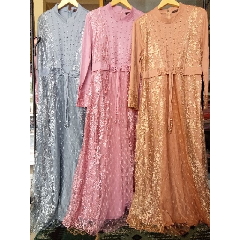 Gamis Brokat Import brand Hongfa/Gamis import/gamis brokat/gamis cantik