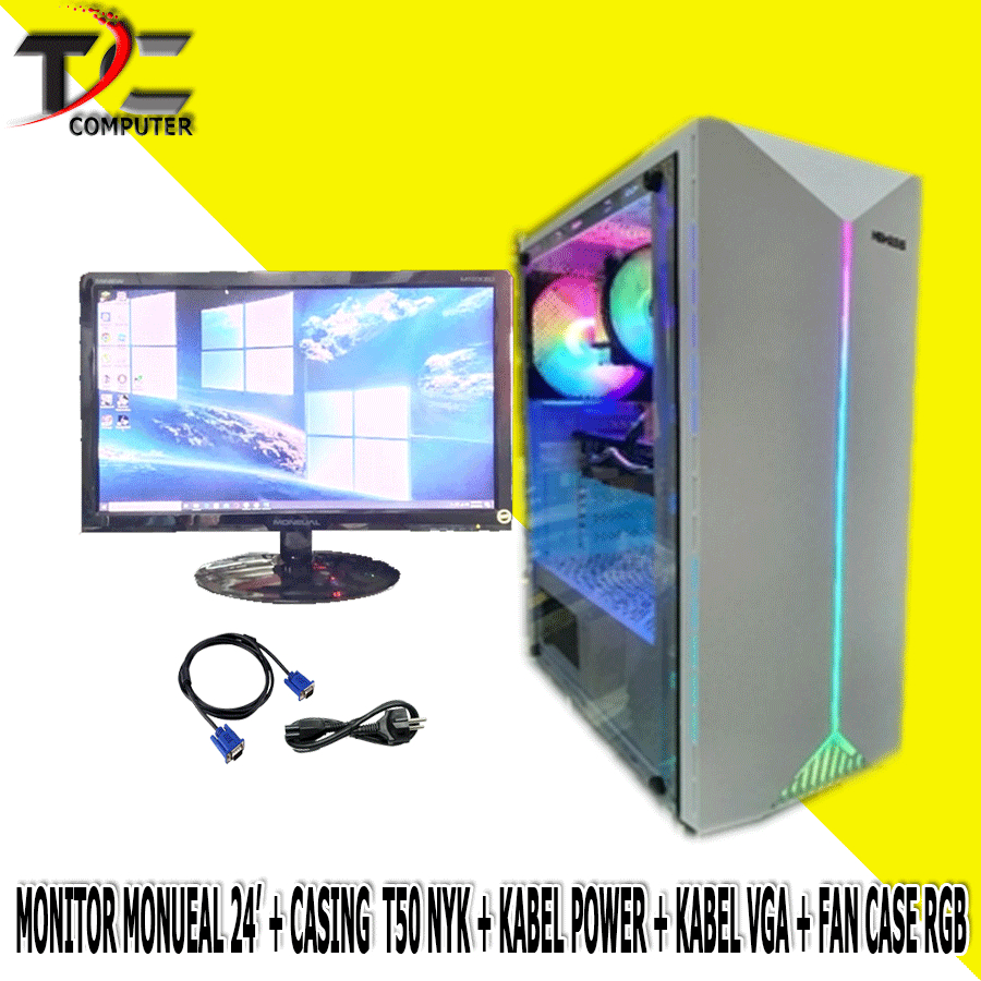 MONITOR LED MONITOR KOMPUTER 24' PLUS CASING PC RGB CASING KOMPUTER