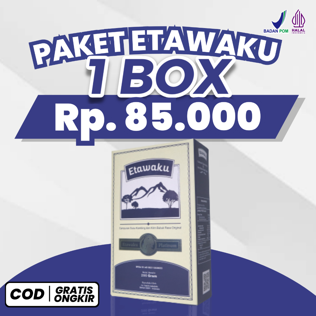 

ETAWAKU PLATINUM Susu Kambing Bubuk 200 Gram Tinggi Kalsium Rendah Gula Meningkatkan Kepaadatan Tulang Dan Menjaga Pernafasaan anda