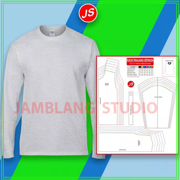 Pola Jiplak Kaos Lengan Panjang JIP51