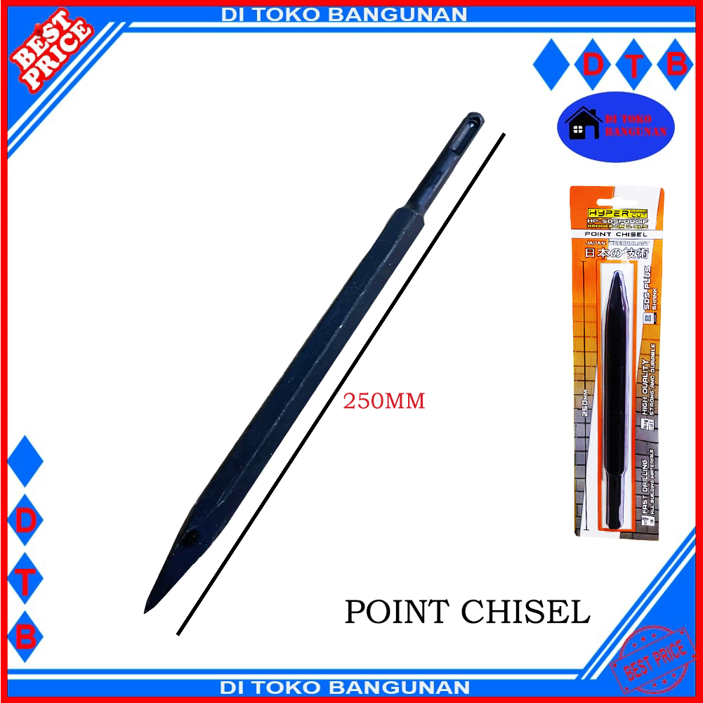 Mata Bor Bobok Beton Lancip - Datar Chisel 250mm Pahat SDS Plus HYPER