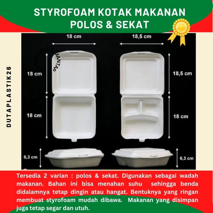 Styrofoam Gabus Kotak Makan Tanggung Box Gabus Polos / Sekat
