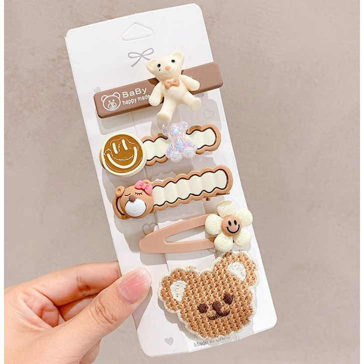 set jepit rambut anak perempuan coklat beruang lucu