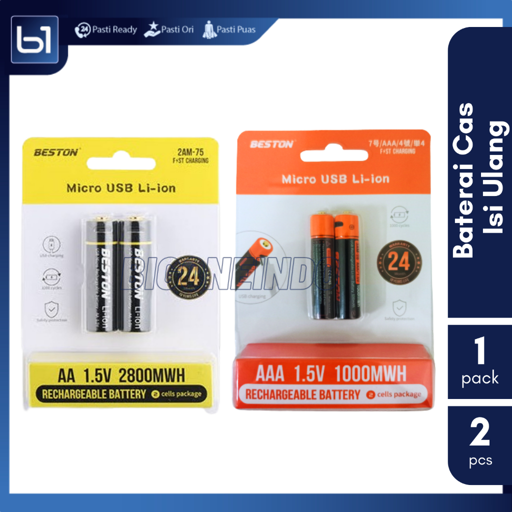 BESTON Rechargeable Batterry AA 1,5V, Beston Baterai Cas isi Ulang AAA 1,5 Volt, Batu Baterai Cas US