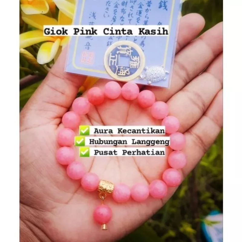 Gelang Giok dan Kristal Pink Rose Quarts